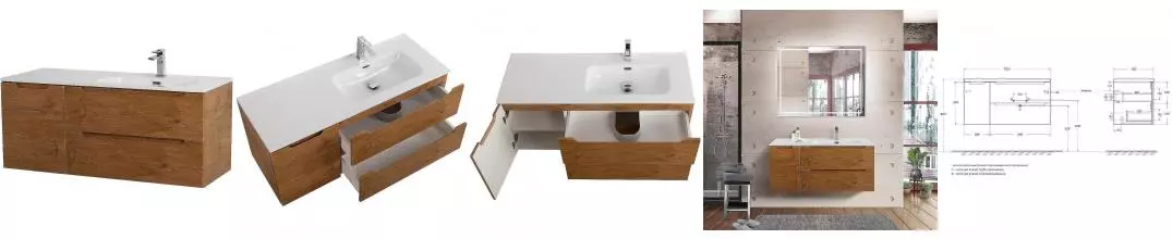 Тумба с раковиной «Belbagno» Etna 100 (101/46 BB1000ETL-R) подвесная Rovere Nature правая
