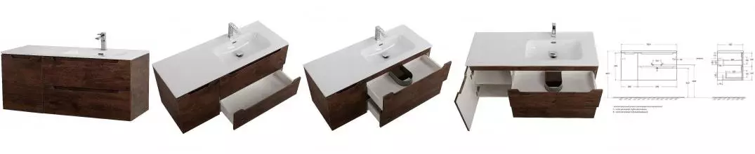 Тумба с раковиной «Belbagno» Etna 100 (101/46 BB1000ETL-R) подвесная Rovere Moro правая