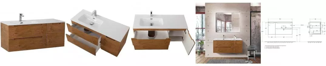 Тумба с раковиной «Belbagno» Etna 100 (101/46 BB1000ETL-L) подвесная Rovere Nature левая