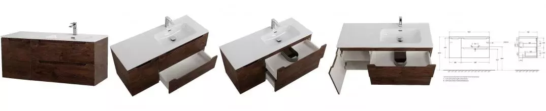 Тумба с раковиной «Belbagno» Etna 100 (101/46 BB1000ETL-L) подвесная Rovere Moro левая