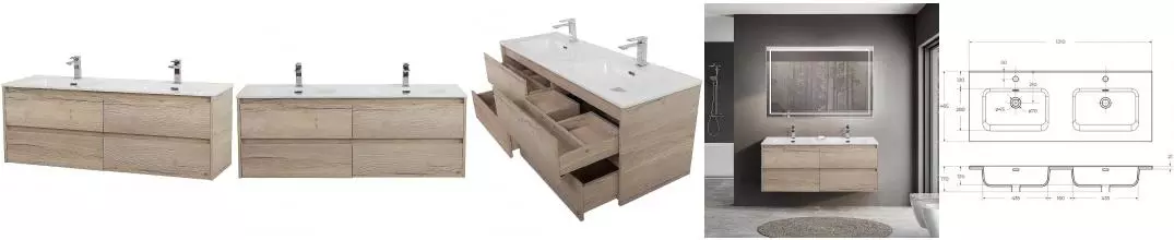 Тумба с раковиной «Belbagno» Kraft 120 (BB1200-2-ETL двойная) подвесная Rovere Galifax Bianco Тумба с раковиной «Belbagno» Kraft 120 (BB1200-2-ETL двойная) подвесная Rovere Galifax Bianco