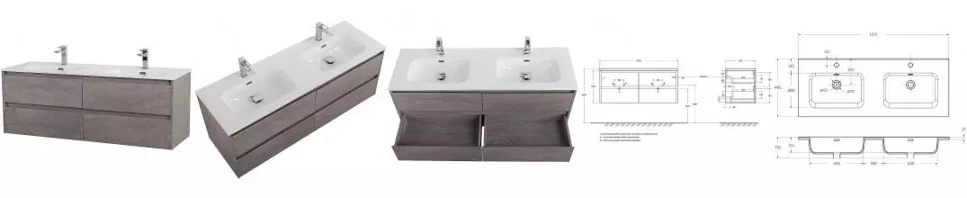 Тумба с раковиной «Belbagno» Kraft 120 (BB1200-2-ETL двойная) подвесная Cemento Grigio Тумба с раковиной «Belbagno» Kraft 120 (BB1200-2-ETL двойная) подвесная Cemento Grigio