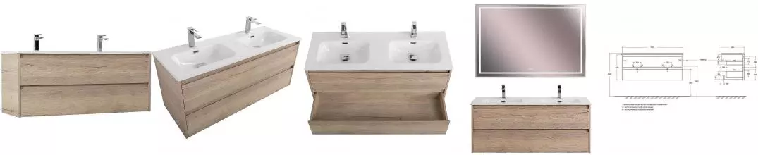 Тумба с раковиной «Belbagno» Kraft 120 с 2 ящиками (BB1200-2-ETL двойная) подвесная Rovere Galifax Bianco