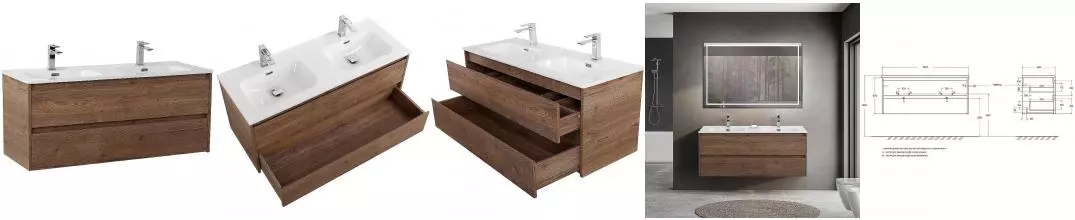 Тумба с раковиной «Belbagno» Kraft 120 с 2 ящиками (BB1200-2-ETL двойная) подвесная Rovere Tabacco Тумба с раковиной «Belbagno» Kraft 120 с 2 ящиками (BB1200-2-ETL двойная) подвесная Rovere Tabacco