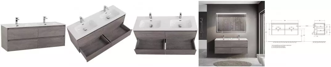 Тумба с раковиной «Belbagno» Kraft 120 с 2 ящиками (BB1200-2-ETL двойная) подвесная Cemento Grigio