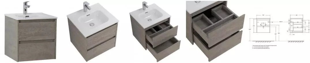 Тумба с раковиной «Belbagno» Kraft 50 (51/46 BB500ETL) подвесная Cemento Grigio