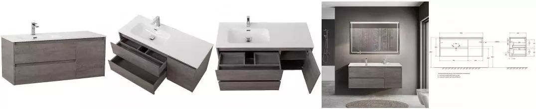 Тумба с раковиной «Belbagno» Kraft 120 (121/46 BB1200ETL-L) подвесная Cemento Grigio левая