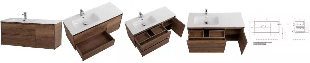 Тумба с раковиной «Belbagno» Kraft 120 (121/46 BB1200ETL-L) подвесная Rovere Tabacco левая