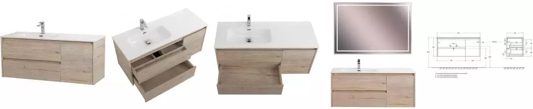 Тумба с раковиной «Belbagno» Kraft 120 (121/46 BB1200ETL-L) подвесная Rovere Galifax Bianco левая