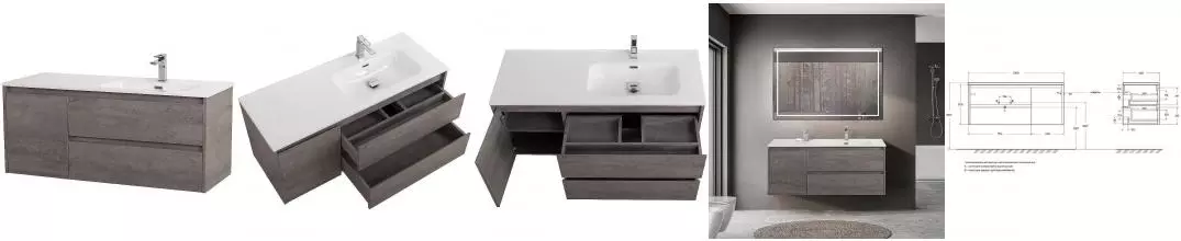 Тумба с раковиной «Belbagno» Kraft 120 (121/46 BB1200ETL-R) подвесная Cemento Grigio правая