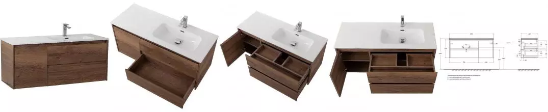 Тумба с раковиной «Belbagno» Kraft 120 (121/46 BB1200ETL-R) подвесная Rovere Tabacco правая