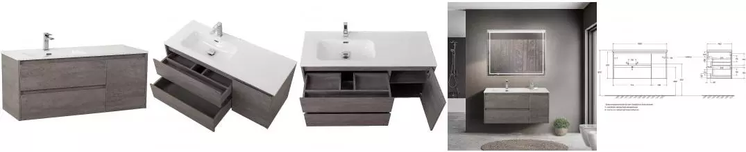 Тумба с раковиной «Belbagno» Kraft 100 (101/46 BB1000ETL-L) подвесная Cemento Grigio левая