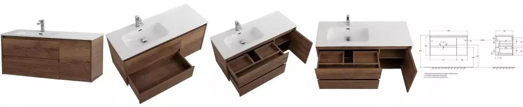 Тумба с раковиной «Belbagno» Kraft 100 (101/46 BB1000ETL-L) подвесная Rovere Tabacco левая