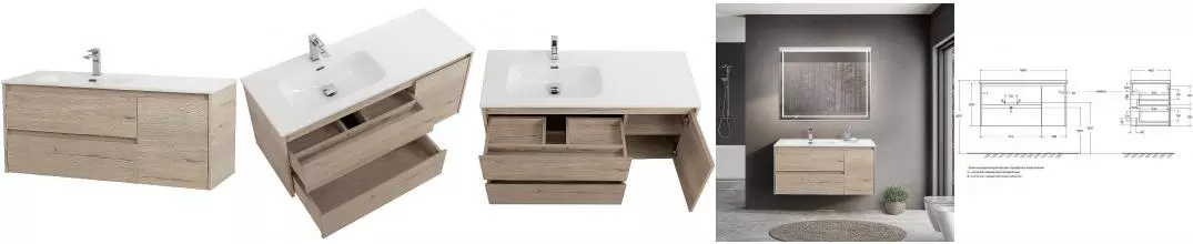 Тумба с раковиной «Belbagno» Kraft 100 (101/46 BB1000ETL-L) подвесная Rovere Galifax Bianco левая