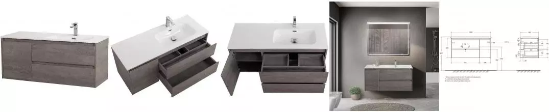 Тумба с раковиной «Belbagno» Kraft 100 (101/46 BB1000ETL-R) подвесная Cemento Grigio правая