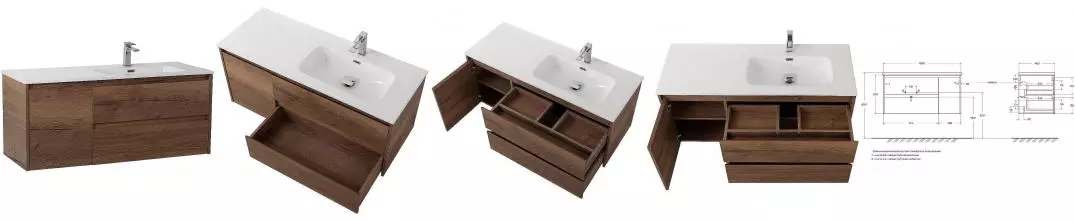 Тумба с раковиной «Belbagno» Kraft 100 (101/46 BB1000ETL-R) подвесная Rovere Tabacco правая