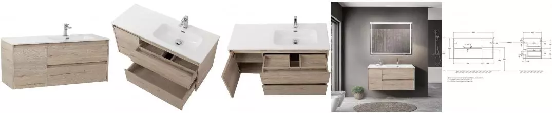 Тумба с раковиной «Belbagno» Kraft 100 (101/46 BB1000ETL-R) подвесная Rovere Galifax Bianco правая