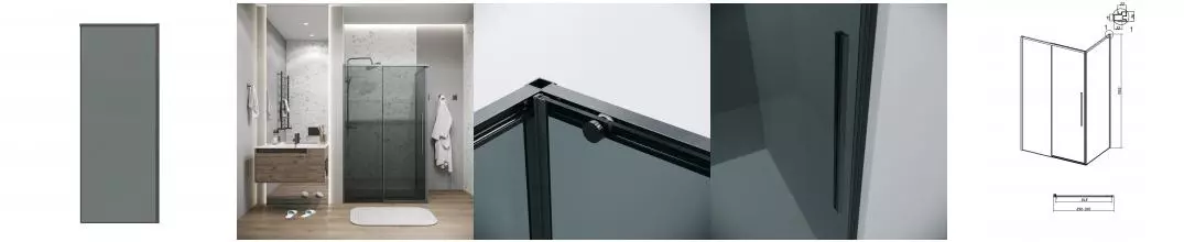 Боковая стенка 200.K33.01.90.42.10 Galaxy (90*195) графит сатин, стекло тонированное, 1 место 200.K33.01.90.42.10 · Galaxy, Grossman, 200.K33.01.90.42.10