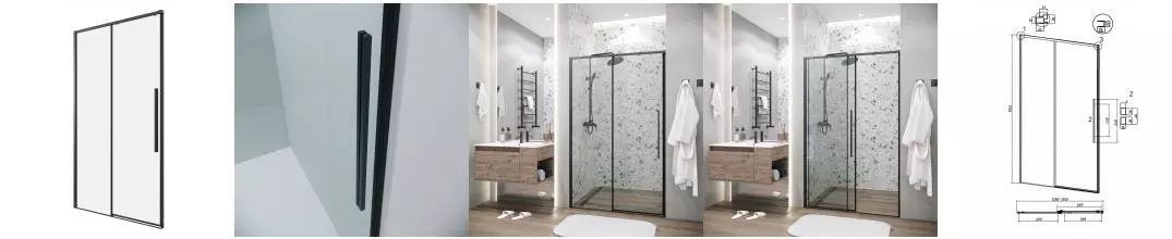 Душевая дверь «Grossman» Galaxy 100.K33.01.130.21.00 130/195 прозрачная/чёрная матовая без поддона