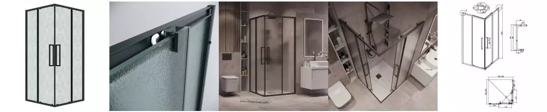 Душевой угол-ограждение «Grossman» Cosmo 300.K33.02.8080.21.02 80/80 шиншилла/чёрный матовый без поддона