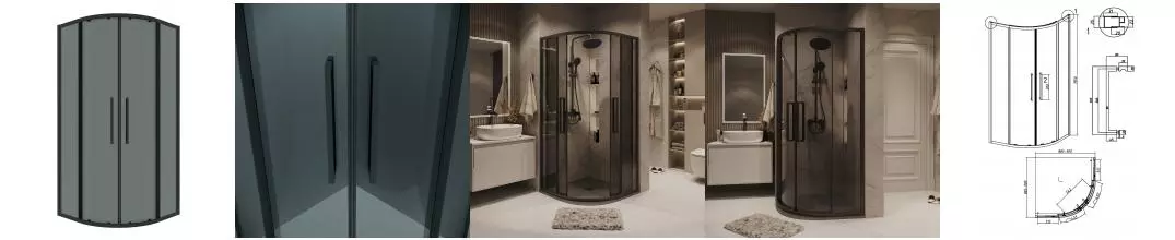 Душевой угол-ограждение «Grossman» Cosmo 301.K33.02.9090.21.10 90/90 тонированный/чёрный матовый без поддона