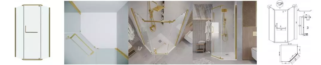 Душевой угол-ограждение «Grossman» Pragma 302.K33.03.9090.32.00 90/90 прозрачный/золото сатин без поддона