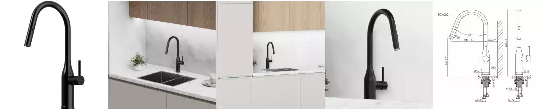 Смеситель для кухонной мойки «Sancos» Grand SC4002MB с выдвижным изливом чёрный матовый Смеситель для кухонной мойки «Sancos» Grand SC4002MB с выдвижным изливом чёрный матовый