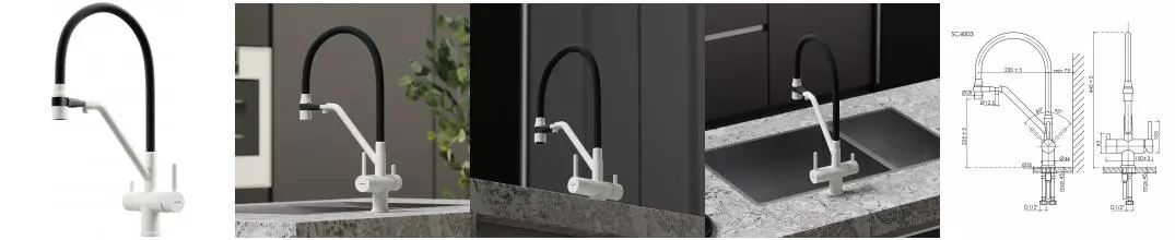 Смеситель для кухни с подключением к фильтру «Sancos» Dora SC4003GR белый гранит Смеситель для кухни с подключением к фильтру «Sancos» Dora SC4003GR белый гранит