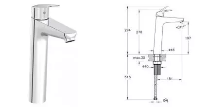 Смеситель для раковины «Vitra» Flow Round A42927EXP хром