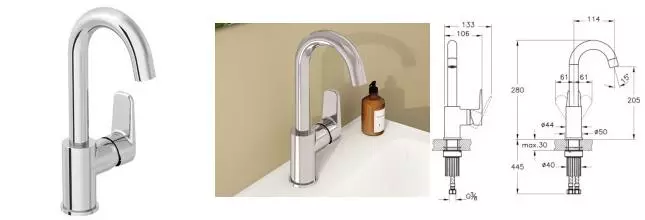 Смеситель для раковины «Vitra» Flow Soft A43160EXP хром