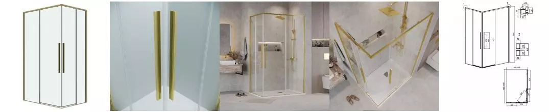 Душевой угол-ограждение «Grossman» Galaxy 300.K33.01.1170.32.00 110/70 прозрачный/золото сатин без поддона универсальный