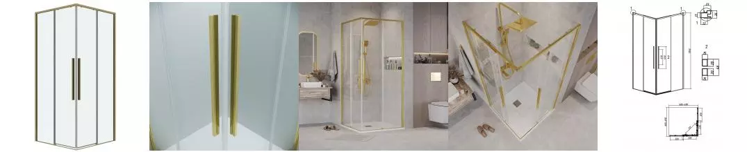 Душевой угол-ограждение «Grossman» Galaxy 300.K33.01.7070.32.00 70/70 прозрачный/золото сатин без поддона универсальный