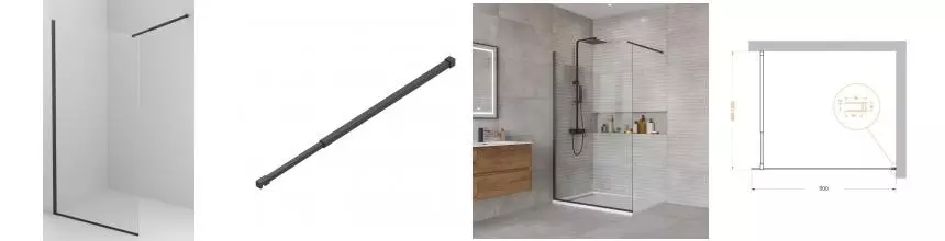 Душевая перегородка «Belbagno» KRAFT-L-1-110-C-NERO 110/195 прозрачная/чёрная матовая универсальная