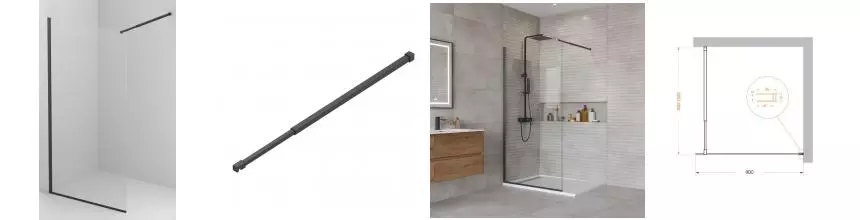 Душевая перегородка «Belbagno» KRAFT-L-1-90-C-NERO 90/195 прозрачная/чёрная матовая универсальная