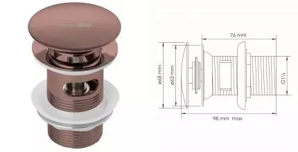 Донный клапан для раковины «WasserKRAFT» Asphe A336 с механизмом Клик-Клак розовое золото