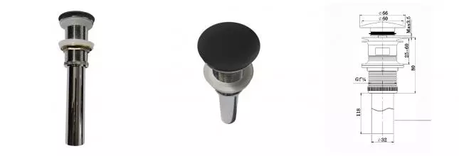 Донный клапан для раковины «Vincea» Solid Surface Vincea DBS-616MB с механизмом Клик-Клак чёрный матовый