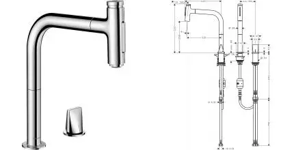 Смеситель для кухонной мойки «Hansgrohe» Metris Select M71 73819000 с выдвижным изливом хром