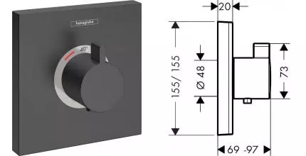 Внешняя часть смесителя «Hansgrohe» ShowerSelect 15760340 шлифованный чёрный хром Внешняя часть смесителя «Hansgrohe» ShowerSelect 15760340 шлифованный чёрный хром