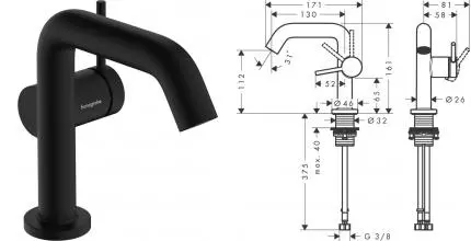 Смеситель для раковины «Hansgrohe» Tecturis S 73320670 с донным клапаном чёрный матовый