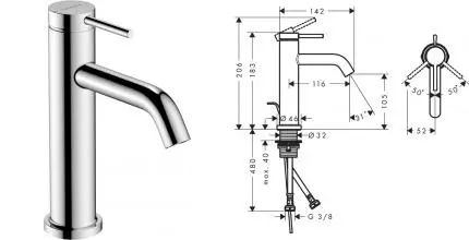 Смеситель для раковины «Hansgrohe» Tecturis S 73310000 с донным клапаном хром