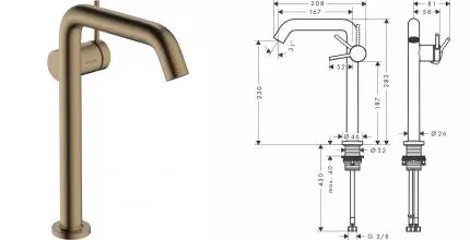Смеситель для раковины «Hansgrohe» Tecturis S 73370140 с донным клапаном шлифованная бронза