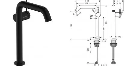 Смеситель для раковины «Hansgrohe» Tecturis S 73370670 с донным клапаном чёрный матовый