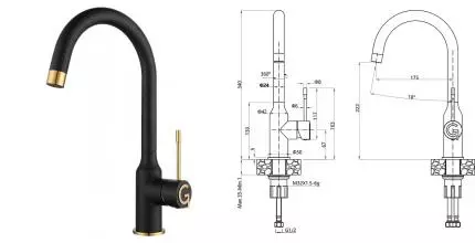 Смеситель для кухонной мойки «Rivelato» Garda 1923502 antracite/oro Смеситель для кухонной мойки «Rivelato» Garda 1923502 antracite/oro