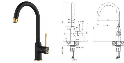 Смеситель для кухонной мойки «Rivelato» Garda 1923502 nero/oro Смеситель для кухонной мойки «Rivelato» Garda 1923502 nero/oro