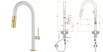Смеситель для кухонной мойки «Rivelato» Asti 3972500 с выдвижным изливом brina/oro Смеситель для кухонной мойки «Rivelato» Asti 3972500 с выдвижным изливом brina/oro