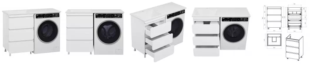 Тумба с раковиной под стиральную машину «Misty» Чегет 55 (Даллас 120 L левая) белая