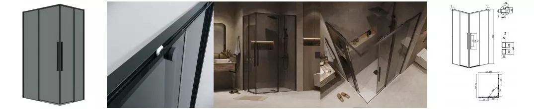 Душевой угол-ограждение «Grossman» Galaxy 300.K33.01.8070.21.10 80/70 тонированный/чёрный матовый без поддона универсальный