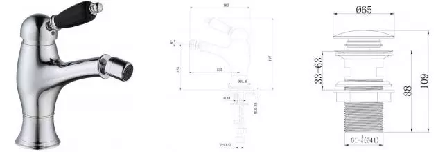 Смеситель для биде «Caprigo» Adria Uno Black Edition 02B-533-crm с донным клапаном хром