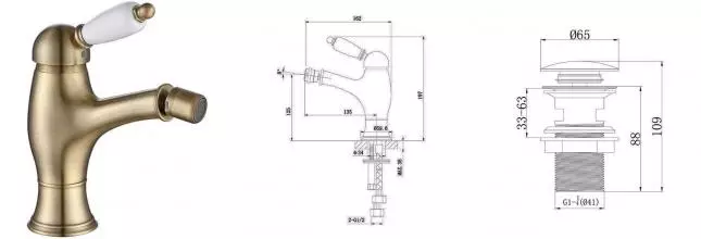 Смеситель для биде «Caprigo» Adria Uno 02-533-vot с донным клапаном бронза