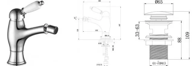 Смеситель для биде «Caprigo» Adria Uno 02-533-crm с донным клапаном хром